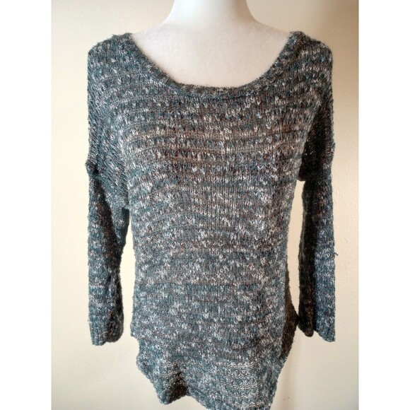 Maurices Womens Sweater Lg Green and Copper Metallic Open Knit Fabric 3/4 Sleeve - Picture 9 of 15